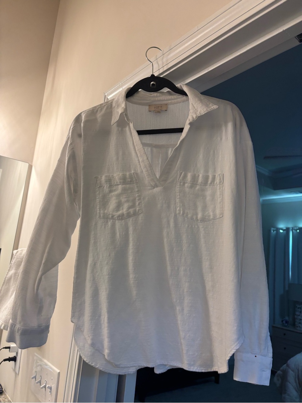 LOFT White Womens Casual Popover Shirt